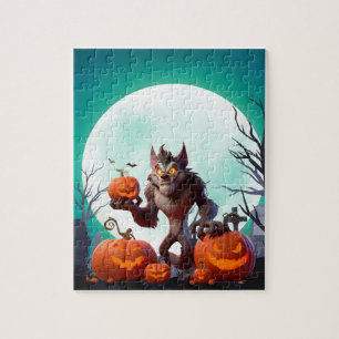 Puzzle Loup-garou et citrouilles d'Halloween