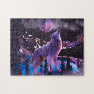 Puzzle Loup gris hurlant dans la forêt