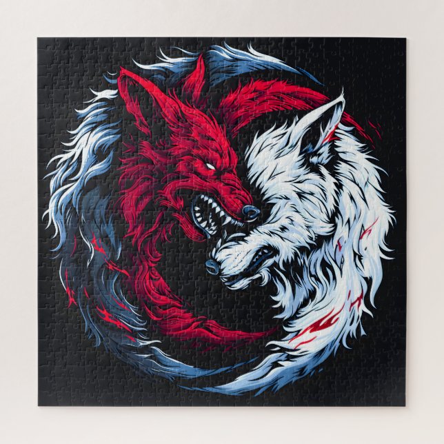 Puzzle Loup lunaire double sauvage (Vertical)