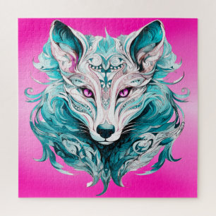 Puzzle Loup mystique Elégant loup rose et turquoise