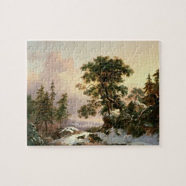 Puzzle Loups dans un paysage d'hiver (huile sur le (Horizontal)