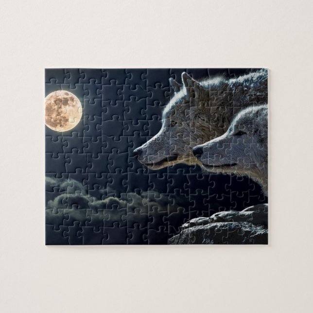 Puzzle Loups hurlant à la Pleine lune de nuit (Horizontal)