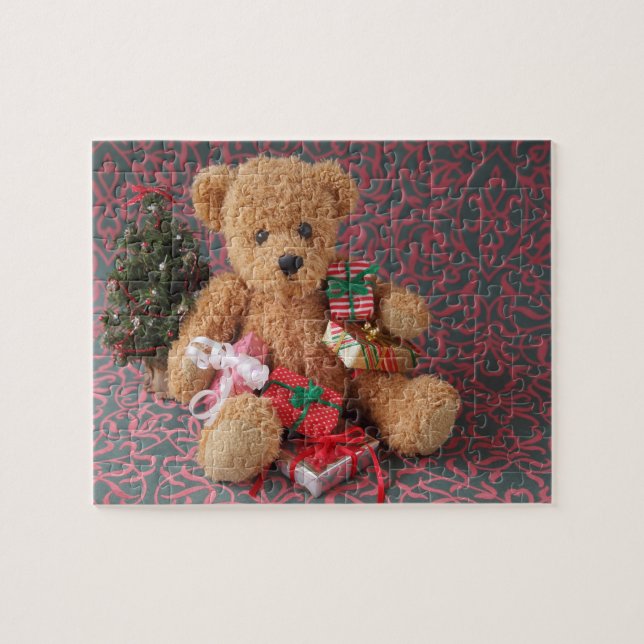 Puzzle L'ours en peluche avec de nombreux cadeaux de Noël (Horizontal)