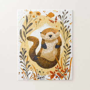 Puzzle loutre de mer de dessin animé drôle flottant dans