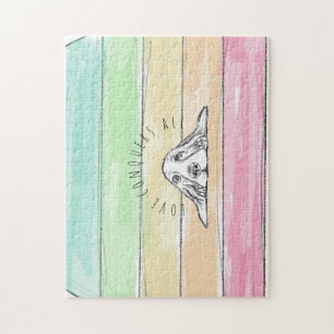Puzzle love conquers all dog rainbow basset hound 