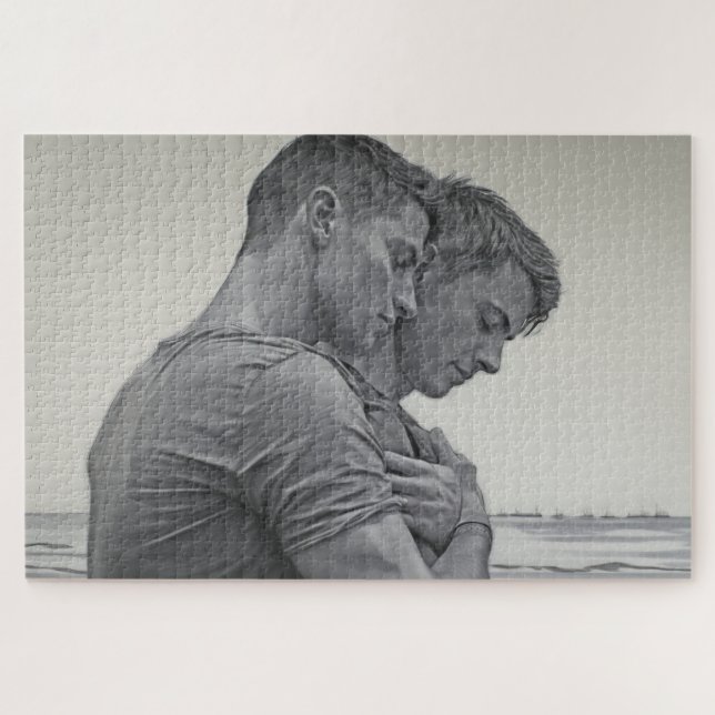 Puzzle Love Gay Couple - Charcoal Sketch - (Horizontal)