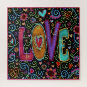 Puzzle Love Hearts Fleurs Black Cute Inspirivity