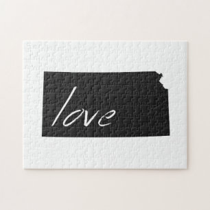 Puzzle Love Kansas Silhouette Carte Forme Tableau noir