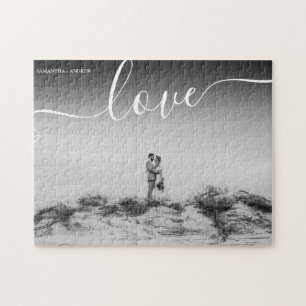 Puzzle Love typographie script noir blanc mariage photo