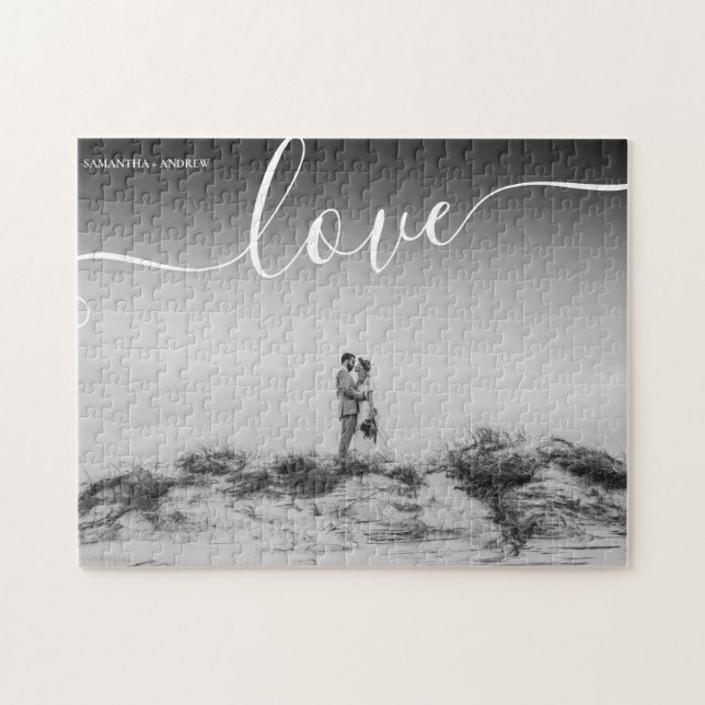 Puzzle Love typographie script noir blanc mariage photo (Horizontal)