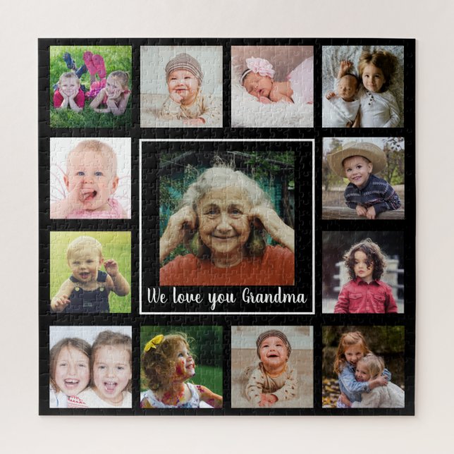 Puzzle Love You Grandma 12 Family Photo Collage Noir (Vertical)
