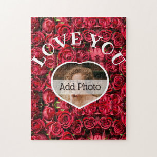 Puzzle Love You Heart Photo Red Roses Modern Script migno
