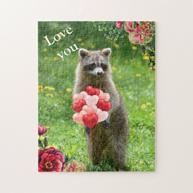 Puzzle Love You Raccoon Animal Valentine's Day Holiday (Vertical)