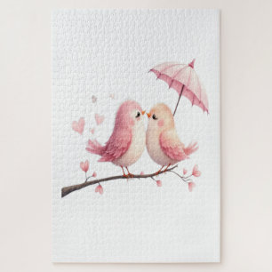 Puzzle Lovebirds sous un parapluie rose