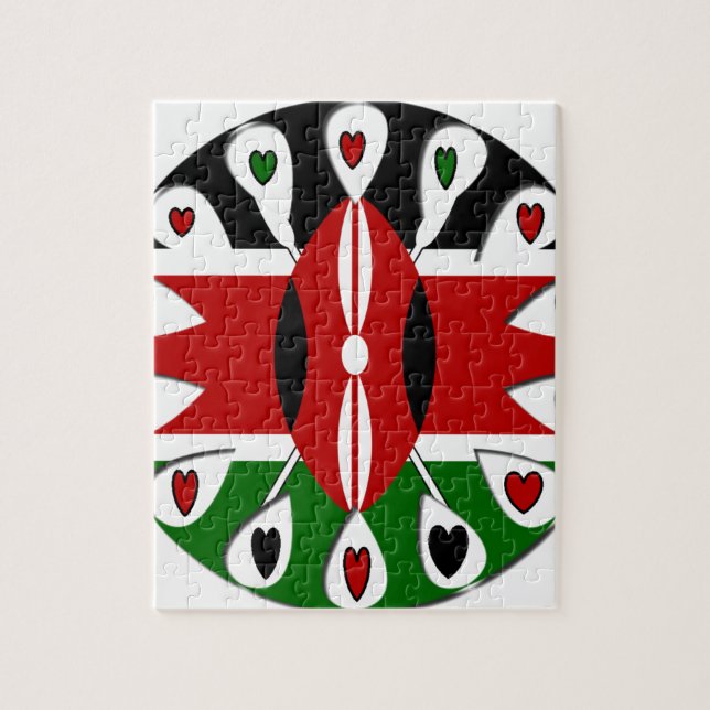Puzzle Lovely Hearts Kenya : Drapeau Art Motif (Vertical)