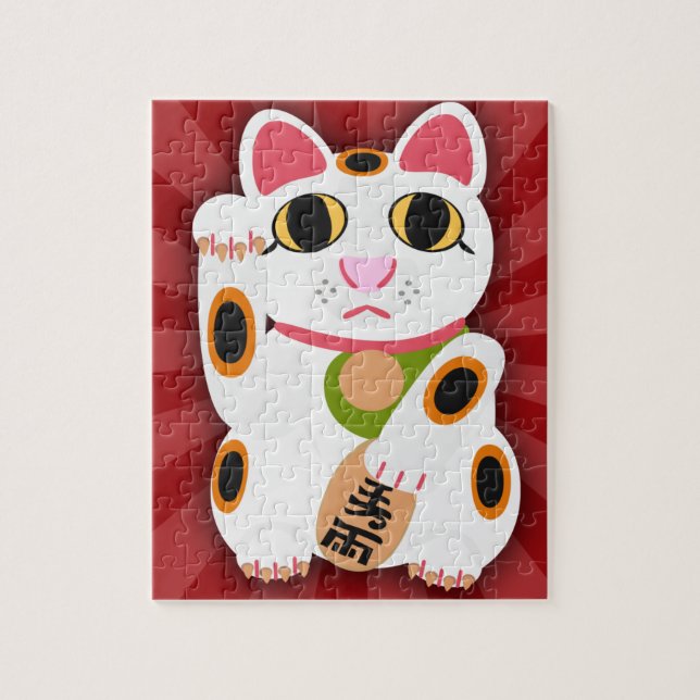 Puzzle Lucky Cat Cute Cartoon Fun Illustration Design (Vertical)