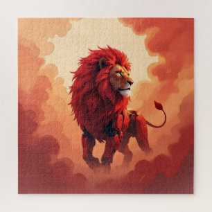Puzzle Lueur Rouge Profond – Le Lion de la Destinée Brûla