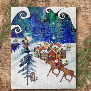 Puzzle Lumières Boréales Fantaisistes & Village d'Hiver