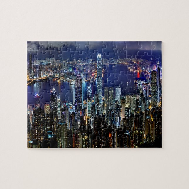 Puzzle Lumières d'horizon de ville de Hong Kong la nuit (Horizontal)
