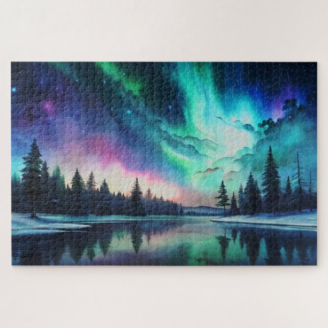 Puzzle Lumières du Nord, Aquarelle Aurora Borealis (Horizontal)