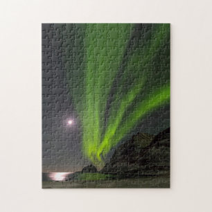 Puzzle Lumières du Nord   Plage de Haukland Île Norvège