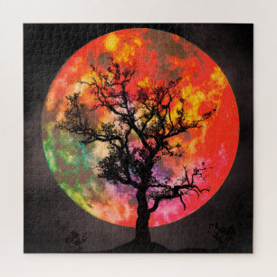 Puzzle Lune et arbre aux couleurs vives