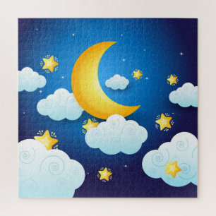 Puzzle Lune, nuages et étoiles