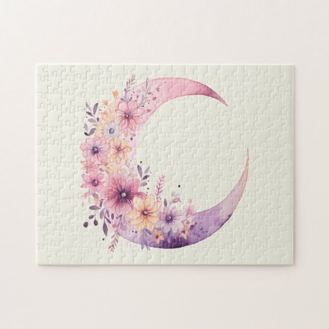 Puzzle Lune rose Croissant avec de jolies fleurs (Horizontal)