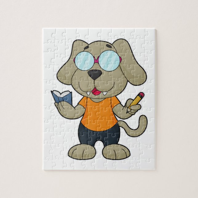 Puzzle Lunettes de livre Nerd de chien (Vertical)