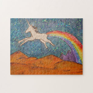Puzzle L'Unicorne brille un arc-en-ciel dans le ciel
