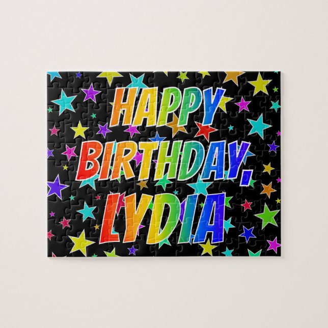Puzzle "LYDIA" Prénom, Amusant "HEUREUX ANNIVERSAIRE" (Horizontal)