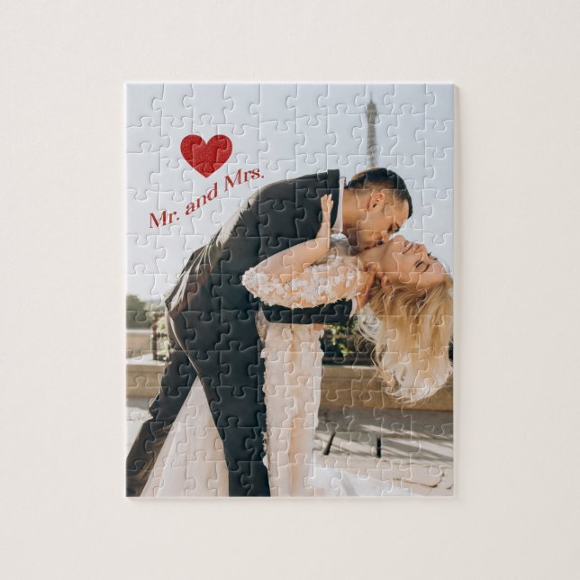 Puzzle M. et Mme Photo personnalisée Coeur étincelant rou (Vertical)