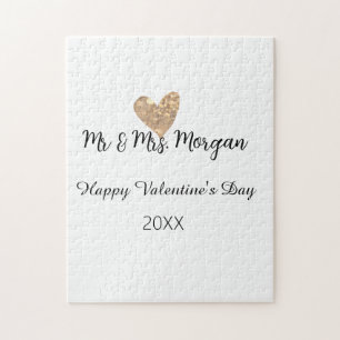 Puzzle M & Mme nom joyeuse Saint-Valentin cœur en or 
