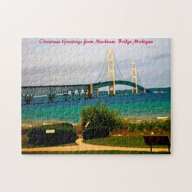 Puzzle Mackinac Bridge Michigan. voeux de Noël (Horizontal)