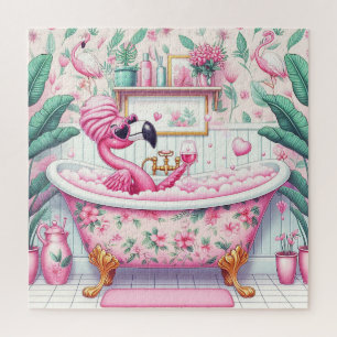 Puzzle Mademoiselle flamant a un bain moussant