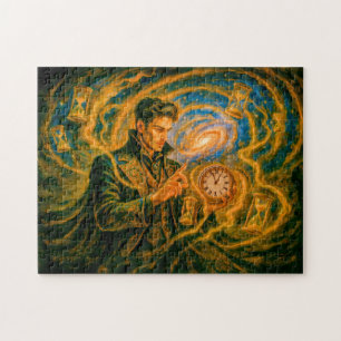 Puzzle Mage déformant le temps dans un tableau à l'huile