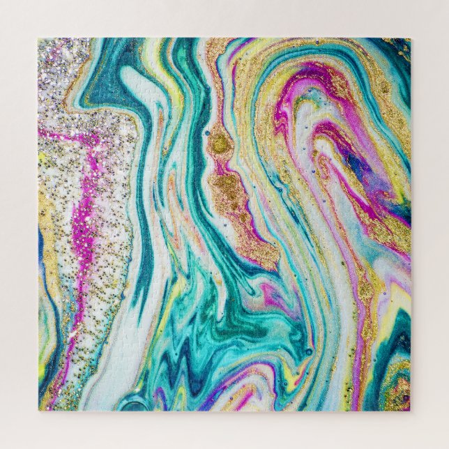 Puzzle Magic Marbling : Metallic Paint Design. (Vertical)