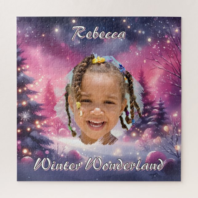 Puzzle Magical Winter Wonderland Photo Name Purple Pink (Vertical)