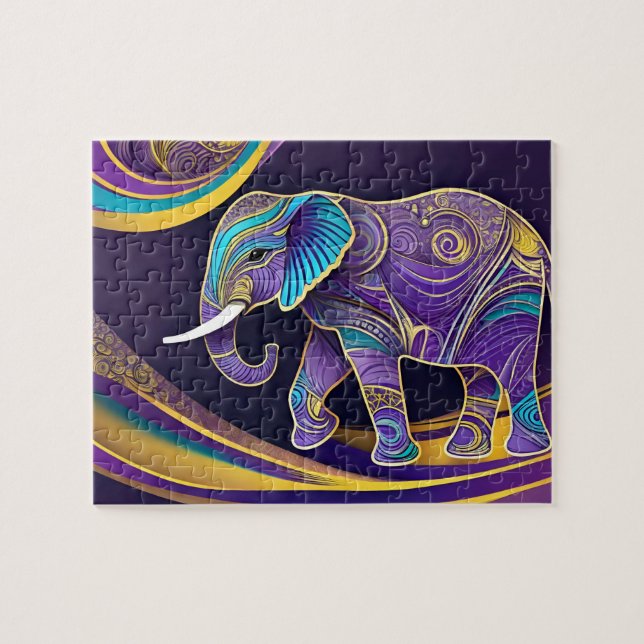 Puzzle Magie de minuit : Eléphant violet et or (Horizontal)