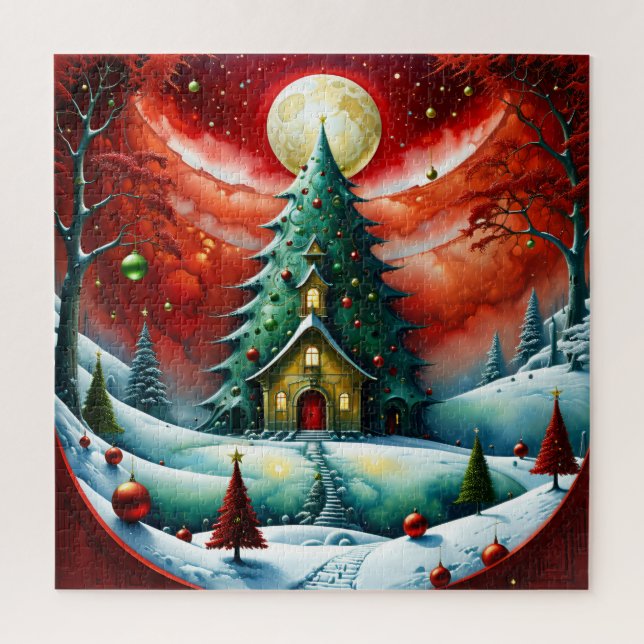 Puzzle magie de Noël, moderne, rouge, vert, (Vertical)