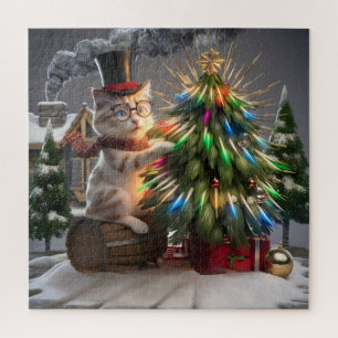 Puzzle Magique Chat Noël Whimsical 3D scène d'hiver
