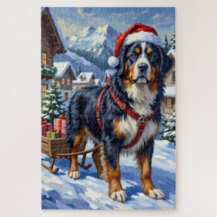 Puzzle Magnifique chien de montagne bernois Noël alpin