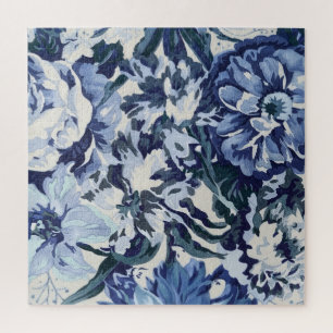 Puzzle Magnifique dessin floral aux teintes bleues