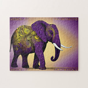 Puzzle Magnifique éléphant violet et jaune géant