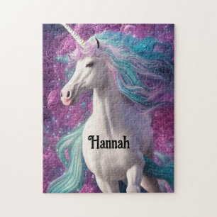 Puzzle Magnifique licorne blanche avec Turquoise et Viole