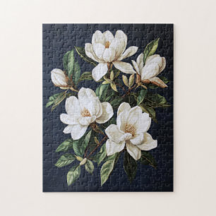 Puzzle Magnolias blancs sur bleu marine