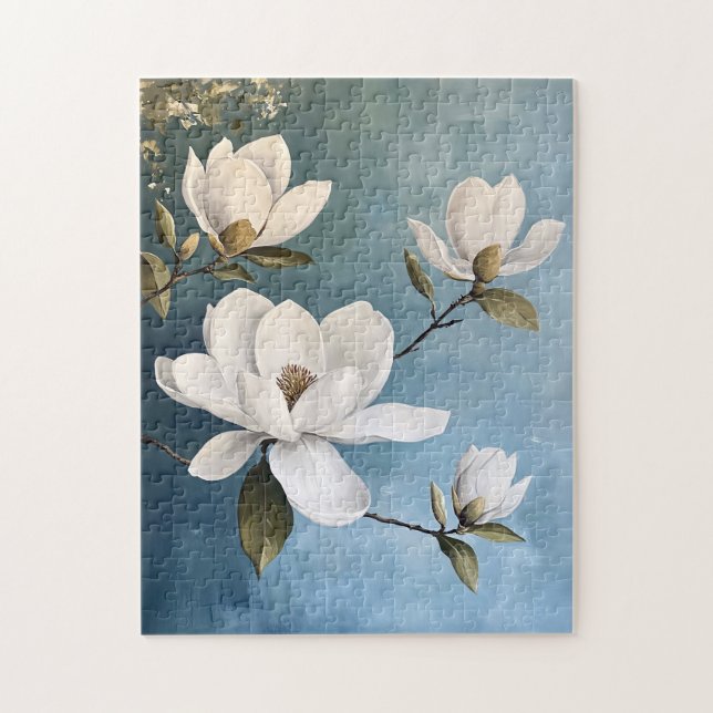 Puzzle Magnolias blancs sur papier bleu (Vertical)