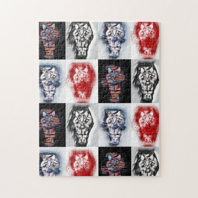Puzzle Main Coon Art Collage Tendances funky (Vertical)