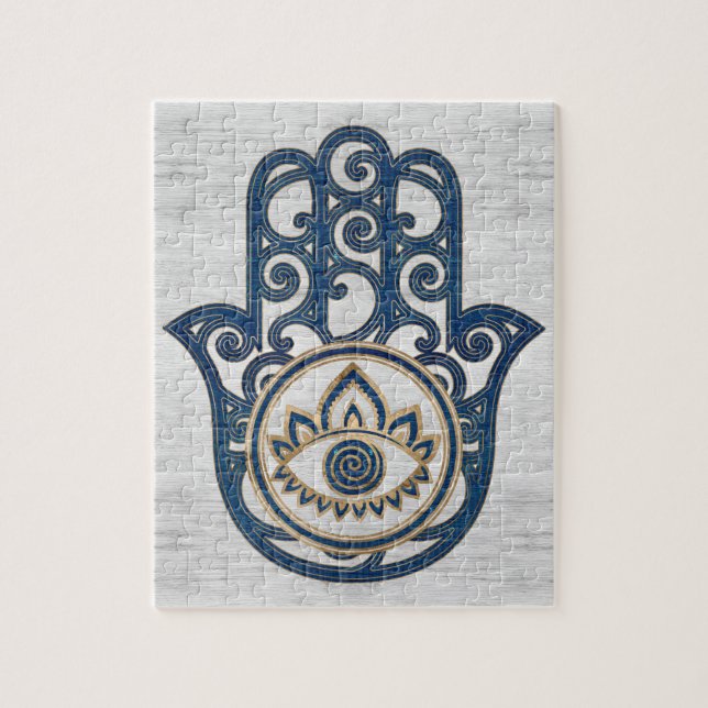 Puzzle Main de Hamsa - main de bois de bleu de Fatima (Vertical)