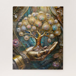 Puzzle Main Robot D'Or Tenant Arbre De Vie D'Or
